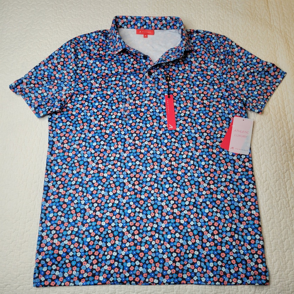 Redvanly Marne Polo Mens Medium Midnight Navy Multi Floral Golf Shirt MSRP $110. - Picture 11 of 16